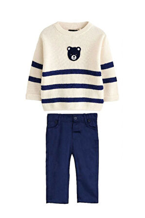Miniğimin Cicileri Blue Bear Triko Pantolonlu Erkek Çocuk Takım - Krem