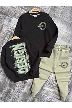 Miniğimin Cicileri DESIGN Baskılı Sweatshirt ve Jogger Erkek Çocuk Eşofman Takımı - Yeşil