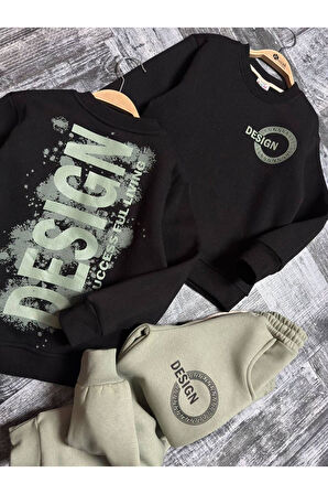 Miniğimin Cicileri DESIGN Baskılı Sweatshirt ve Jogger Erkek Çocuk Eşofman Takımı - Yeşil