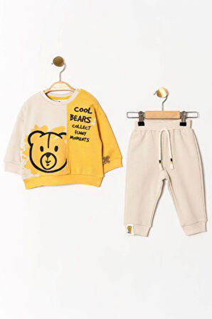 Miniğimin Cicileri Cool Bears Baskılı Erkek Bebek 2 li Takım - Hardal