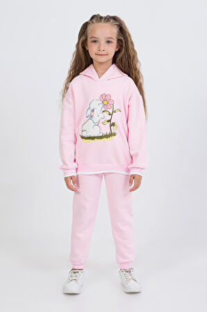 Miniğimin Cicileri Tavşan Aplike Detaylı Kışlık Takım - Pembe