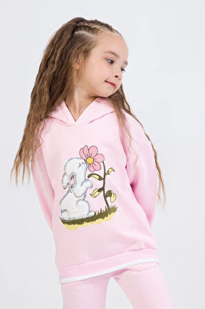 Miniğimin Cicileri Tavşan Aplike Detaylı Kışlık Takım - Pembe