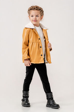 Miniğimin Cicileri İçi welsoft Deri Montlu Kız Çocuk Takım - Hardal