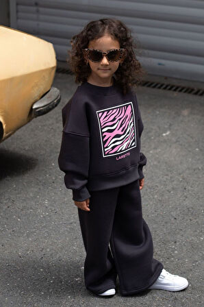 Miniğimin Cicileri Zebra Baskılı Kız Çocuk Oversize Takım - Siyah