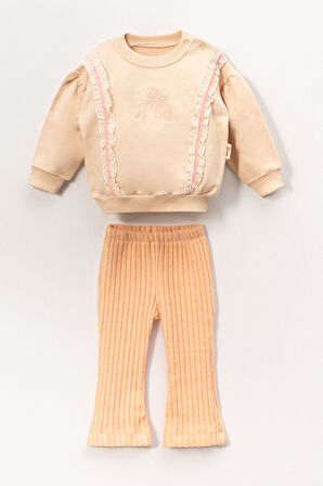 Miniğimin Cicileri (6-18 Ay) Diagonel Kiraz Fiyonk Desen Üç İp Kız Bebek Takım - Somon