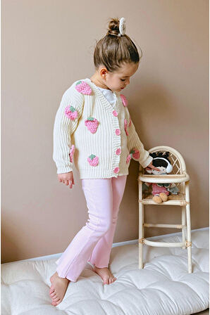 Miniğimin Cicileri Çilek İşleme Detaylı Triko Hırkalı  2 li Takım 