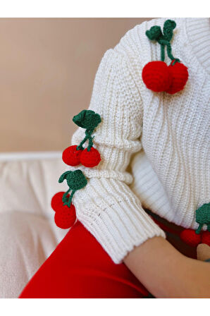 Miniğimin Cicileri Kiraz İşleme Detaylı Triko  2 li Takım 