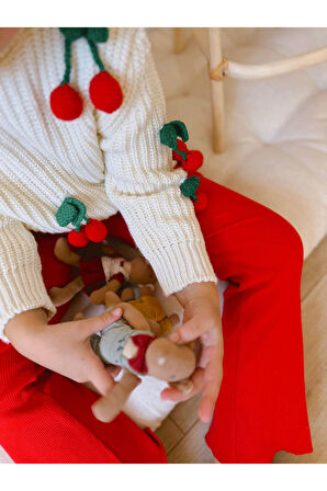 Miniğimin Cicileri Kiraz İşleme Detaylı Triko  2 li Takım 