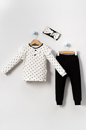 Miniğimin Cicileri Kalp Desenli Bandanalı Kız Bebe 3 Lü Takım - Siyah