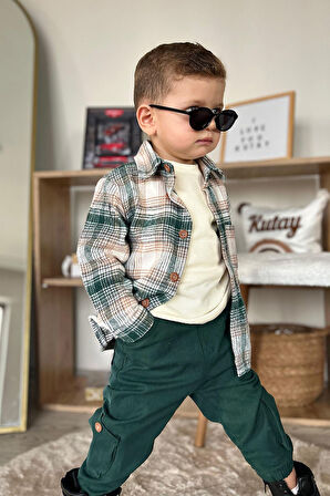 Miniğimin Cicileri Ekose Gömlekli 3 Lü Erkek Bebe Takım - Yeşil