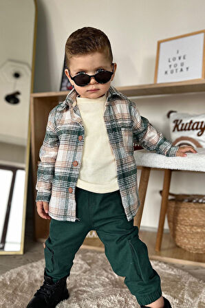 Miniğimin Cicileri Ekose Gömlekli 3 Lü Erkek Bebe Takım - Yeşil