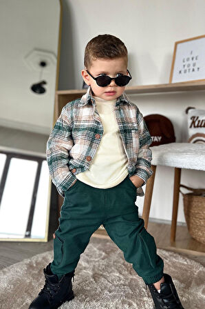 Miniğimin Cicileri Ekose Gömlekli 3 Lü Erkek Bebe Takım - Yeşil