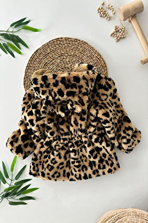 Miniğimin Cicileri Leopar Desenli Kız Çocuk Kürk Kaban - Kahve