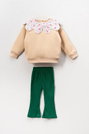 Miniğimin Cicileri Papatya Yakalı Taytlı Kız Çoçuk 2 li Takım - Yeşil