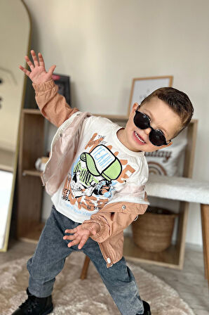 Miniğimin Cicileri Kurukafa Desenli Yağmurluklu Erkek Çocuk 3 Lü Takım - Camel