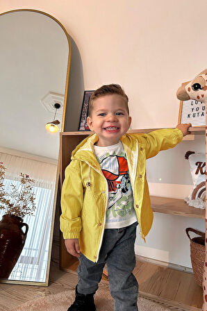 Miniğimin Cicileri Kurukafa Desenli Yağmurluklu Erkek Çocuk 3 Lü Takım - Sarı