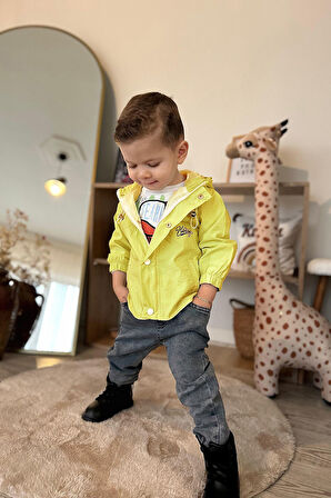Miniğimin Cicileri Kurukafa Desenli Yağmurluklu Erkek Çocuk 3 Lü Takım - Sarı