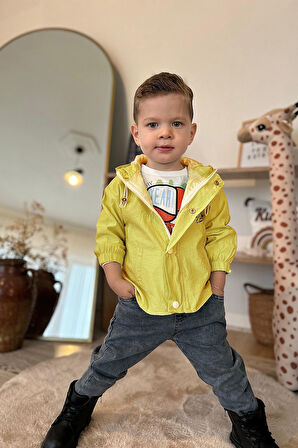 Miniğimin Cicileri Kurukafa Desenli Yağmurluklu Erkek Çocuk 3 Lü Takım - Sarı