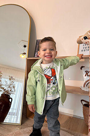 Miniğimin Cicileri Kurukafa Desenli Yağmurluklu Erkek Çocuk 3 Lü Takım - Yeşil