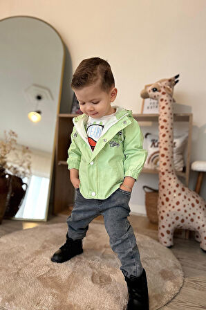 Miniğimin Cicileri Kurukafa Desenli Yağmurluklu Erkek Çocuk 3 Lü Takım - Yeşil