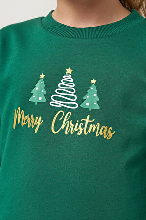 Miniğimin Cicileri Ağaç  Baskı Yılbaşı Konsept Kız Çocuk Etekli Takım - Yeşil