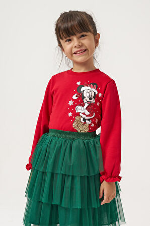 Miniğimin Cicileri (5-8 Yaş) Mnn Payet Detaylı Yılbaşı Konsept Kız Çocuk Tütü Etekli Takım - Kırmız