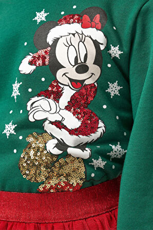 Miniğimin Cicileri (5-8 Yaş) Mnn Payet Detaylı Yılbaşı Konsept Kız Çocuk Tütü Etekli Takım - Yeşil