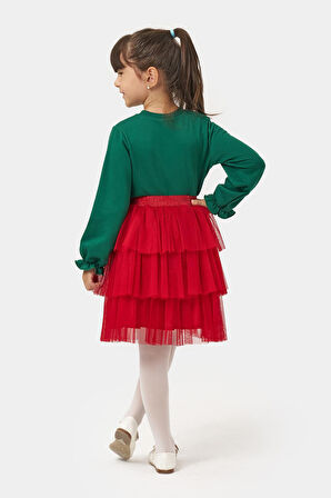 Miniğimin Cicileri (5-8 Yaş) Mnn Payet Detaylı Yılbaşı Konsept Kız Çocuk Tütü Etekli Takım - Yeşil