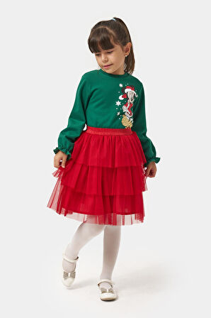 Miniğimin Cicileri (5-8 Yaş) Mnn Payet Detaylı Yılbaşı Konsept Kız Çocuk Tütü Etekli Takım - Yeşil