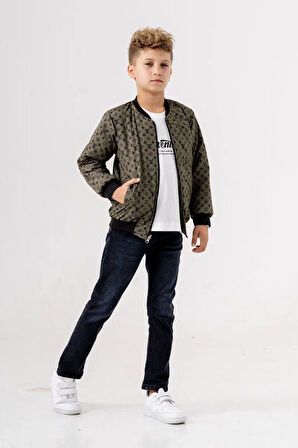 Miniğimin Cicileri LV Çift Tafarlı Kapitone Montlu Erkek Çocuk 3 Lü Takım - Haki