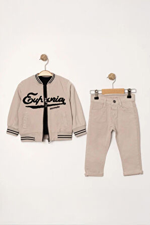 Miniğimin Cicileri (1-4 Yaş) Kolej Yaka Ceketli  Erkek Çocuk 3 Lü Takım - Vizon