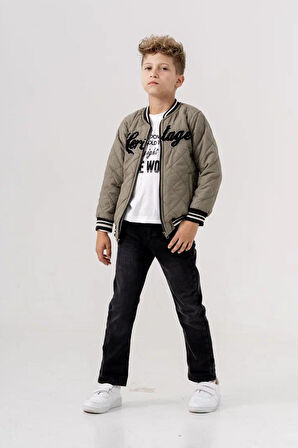 Miniğimin Cicileri (5-8 Yaş) Kolej Yaka Ceketli Erkek Çocuk Kapitone Montlu 3 Lü Takım - Yeşil