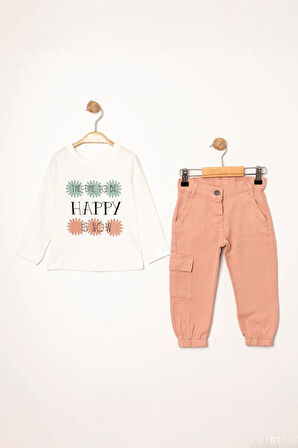 Miniğimin Cicileri Düğmeli Kargo Cepli Kız Çocuk Ceketli Takım - Gül Kurusu