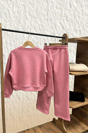 Miniğimin Cicileri Blom Nakış Detaylı Kız Çocuk Takım - Gül Kurusu