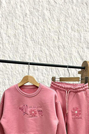 Miniğimin Cicileri Blom Nakış Detaylı Kız Çocuk Takım - Gül Kurusu