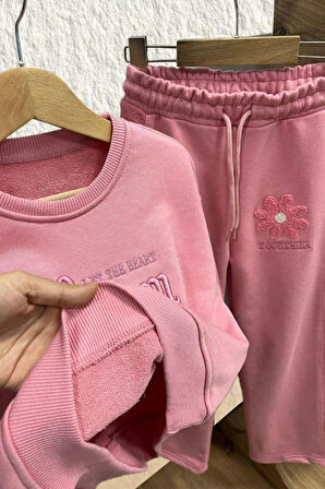 Miniğimin Cicileri Blom Nakış Detaylı Kız Çocuk Takım - Gül Kurusu