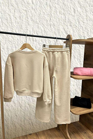 Miniğimin Cicileri Blom Nakış Detaylı Kız Çocuk Takım - Bej