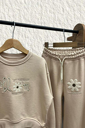 Miniğimin Cicileri Blom Nakış Detaylı Kız Çocuk Takım - Bej