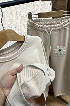 Miniğimin Cicileri Blom Nakış Detaylı Kız Çocuk Takım - Bej