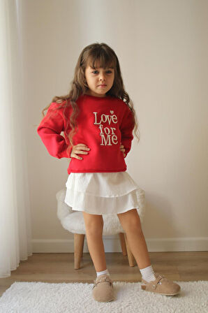 Miniğimin Cicileri Love forMe Nakışlı Sweat Etek Kız Çocuk Takım - Kırmızı