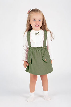 Miniğimin Cicileri Gövde Fırfır Kız Bebek Salopet Elbise - Yeşil