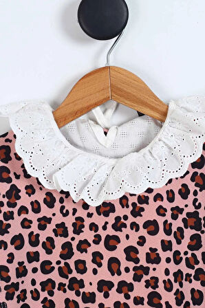 Miniğimin Cicileri Leopar Cepkenli Fisto Yakalı Kız Çocuk 3 lü Takım - Pudra
