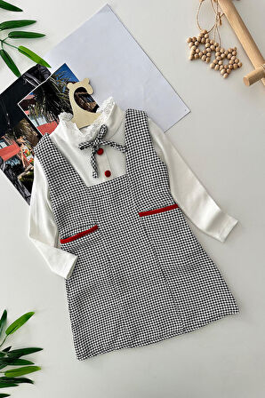 Miniğimin Cicileri Kazayağı Desenli Hakim Yakalı Kız Çocuk 2 li Takım - Beyaz