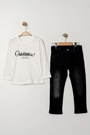 Miniğimin Cicileri Deri Ceketli Adventige Baskı 3 Lü Erkek Çocuk Takım - Kahverengi