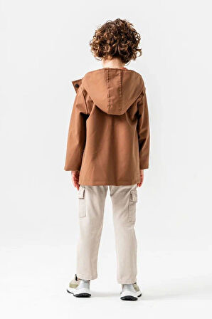 Miniğimin Cicileri Cepli Deri Montlu Erkek Çocuk Kapüşonlu 3 lü Takım - Kahverengi