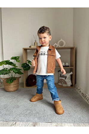 Miniğimin Cicileri Lifeis Meantto Good 4 parça Süet yelekli Kapüşonlu Ceketli Takım - Lacivert