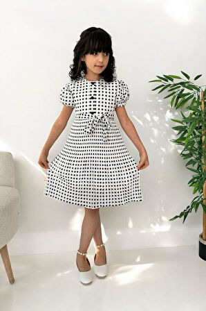 Miniğimin Cicileri Puantiyeli Kız Çocuk Piliseli Astarlı Elbise - Lacivert