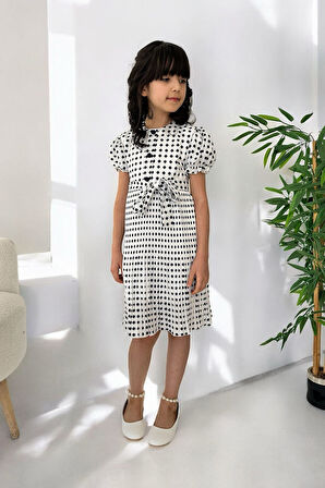 Miniğimin Cicileri Puantiyeli Kız Çocuk Piliseli Astarlı Elbise - Lacivert