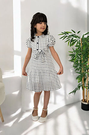 Miniğimin Cicileri Puantiyeli Kız Çocuk Piliseli Astarlı Elbise - Lacivert