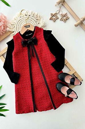 Miniğimin Cicileri Fiyonk Detaylı Fistolu Kız Çocuk Jile ve Badi Takım - Kırmızı